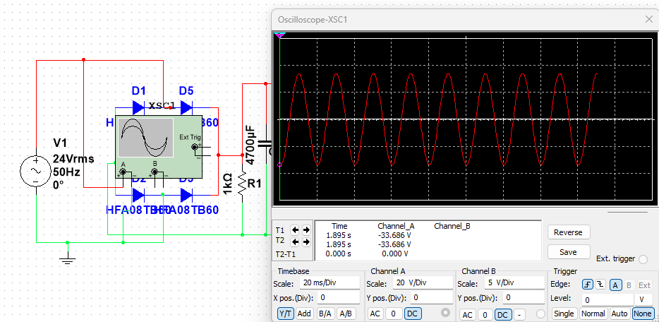 Figure 3: Transformer Output in Multisim
